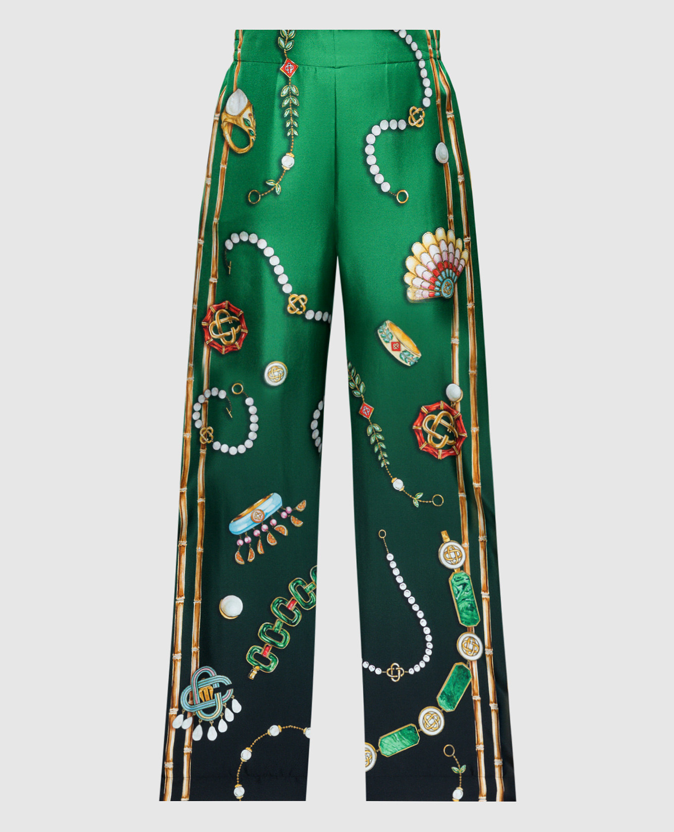

Зеленые брюки из шелка в принт La Boite Bijoux в принт, Зеленый, Широкие брюки