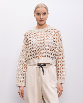 Brunello Cucinelli Бежевий ажурний джемпер M3Y371000