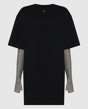 Giuseppe Di Morabito Milano Чорна сукня-футболка з мітенками з кристалами 02PSDR353G02295