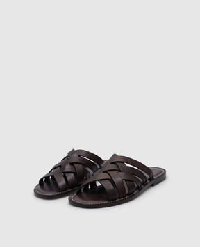 Brunello Cucinelli Коричневые кожаные шлепанцы MZUELBM326