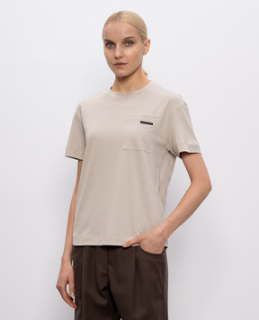 Brunello Cucinelli Бежева футболка з ланцюжком моніль MPT81EC710