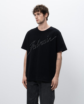 Balmain Черная футболка с принтом логотипа Balmain Letter EH1EG010BC86