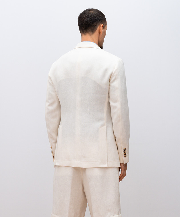 Brunello Cucinelli Білий піджак з льону, шовку та вовни у візерунок MB4197BWDP зображення 4