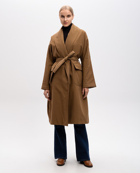Loro Piana Коричневе пальто з шовку на запах FAO3227