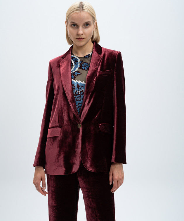 Etro Бордовый бархатный жакет с шелком WRCA004299TCD01 изображение 3