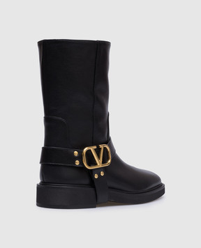 Valentino Чорні шкіряні черевики з логотипом VLogo Signature 5W2S0JK6DSH