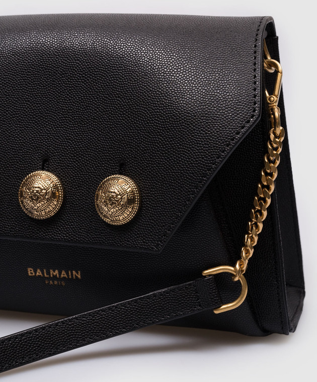 Balmain Черная кожаная сумка-трапеция Emblème Flap DN1BK923LGSR изображение 4