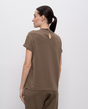 Brunello Cucinelli Коричнева футболка з ланцюжком моніль M0T18BD200