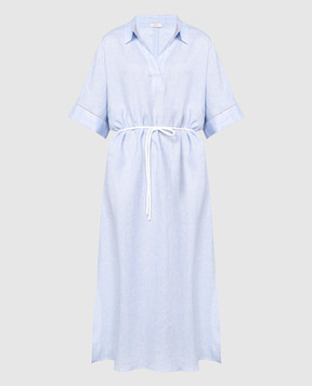 Peserico Голубое платье из льна с цепочкой мониль S02036A02600