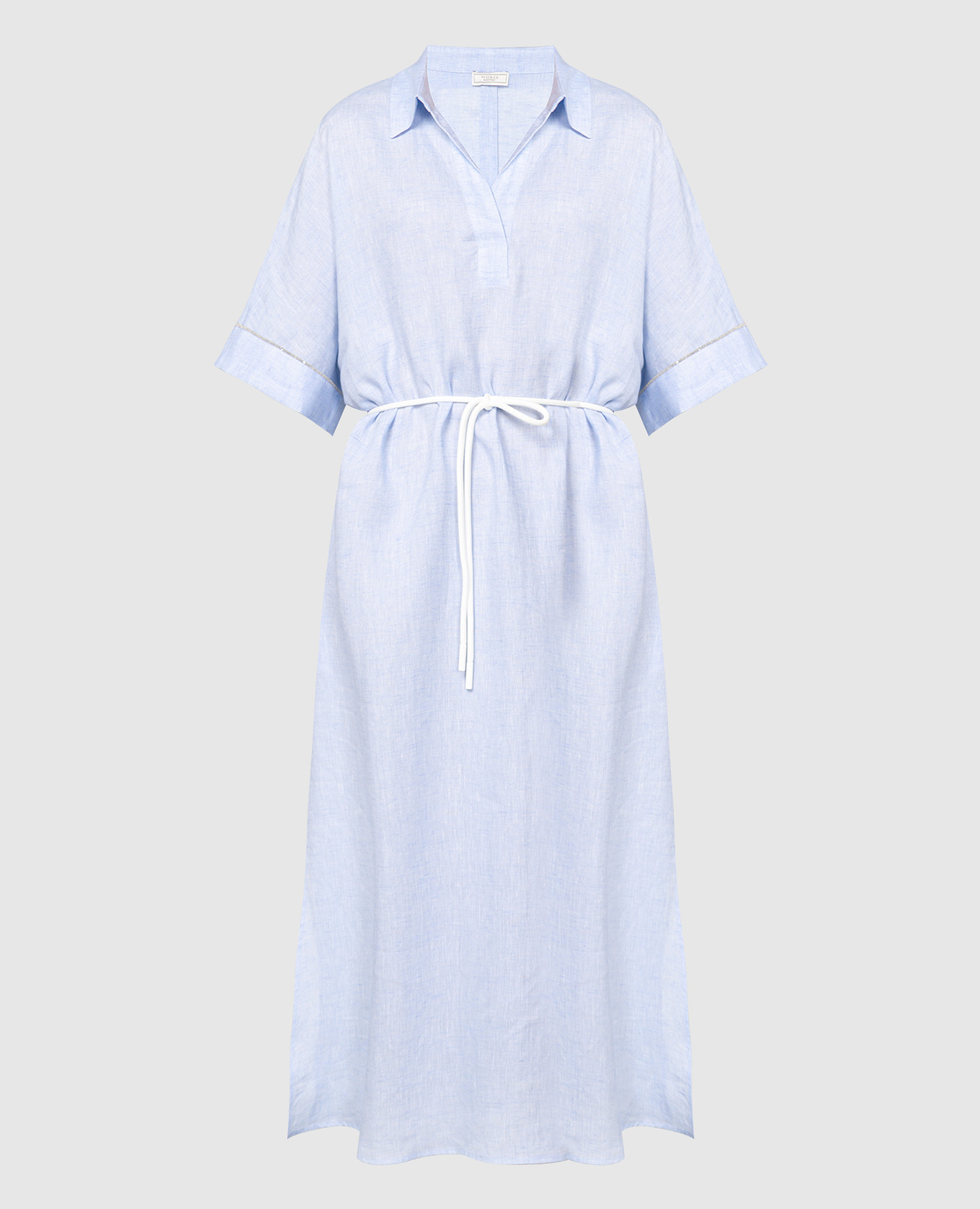 Голубое платье из льна с цепочкой мониль