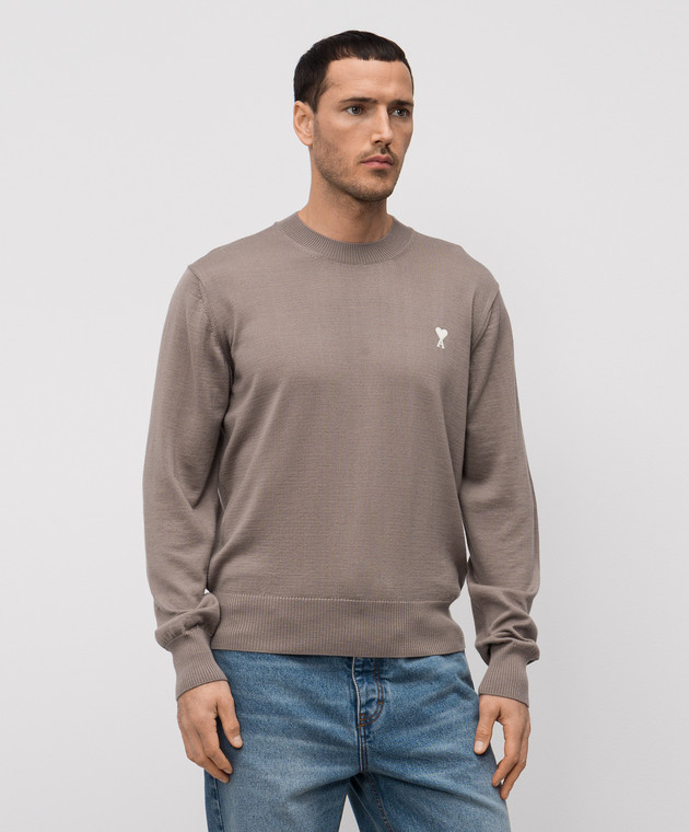 Ami Paris Бежевий джемпер з вовни з емблемою Ami de Coeur HKS121KN0025 зображення 3