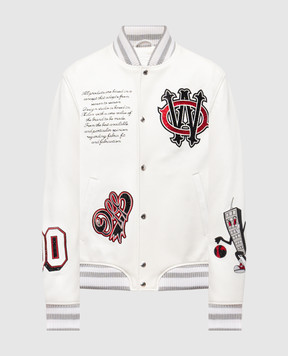 Off-White Белый кожаный бомбер с кристаллами. OMJA123Z25LEA002