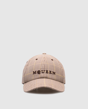 Alexander McQueen Бежева кепка з вовни в клітинку з логотипом 8386304200Q