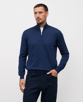 Bertolo Cashmere Синий джемпер из шелка и шерсти 901615000048