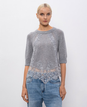 Ermanno Scervino Серый свитер из кашемира с кружевом D475L307APKFX