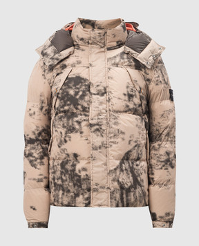 Stone Island Бежевый пуховик в абстрактный принт с логотипом. 8115462E1