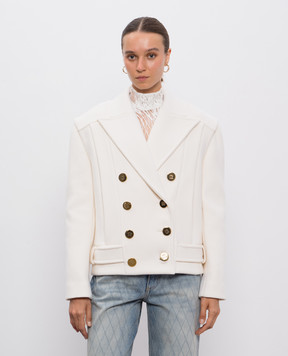 Balmain Бежеве двобортне укорочене пальто з вовни і кашеміру FF1UA095WB50