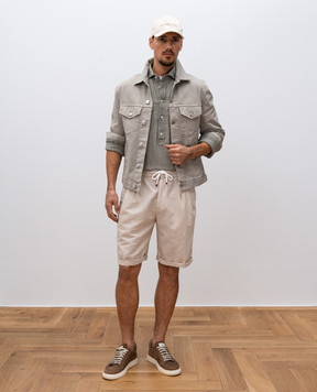 Brunello Cucinelli Бежевые шорты с льном с отворотами M291DU0020