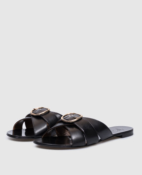 Giuseppe Zanotti Чорні шкіряні шльопанці Anuvorock E500034