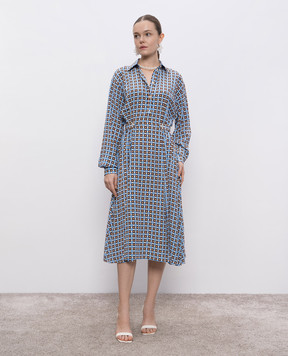 Ermanno Scervino Блакитна сукня-сорочка із шовку в геометричний принт D462Q364QBK