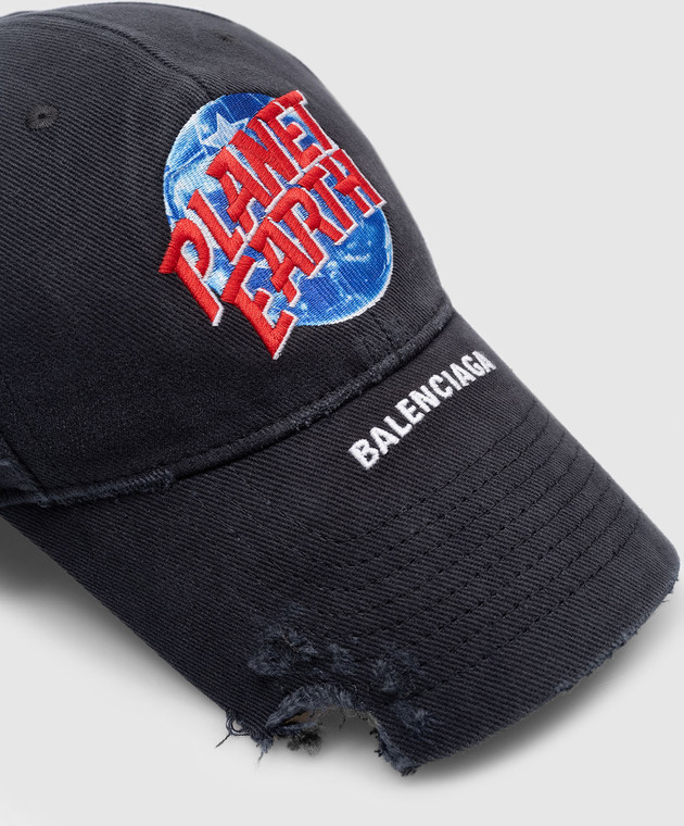 BALENCIAGA キャップ PLANET EARTH Balenciaga - Черная кепка Planet Earth с винтажным эффектом