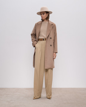 Max Mara Weekend Коричневое двубортное пальто ZUM из шерсти ZUM