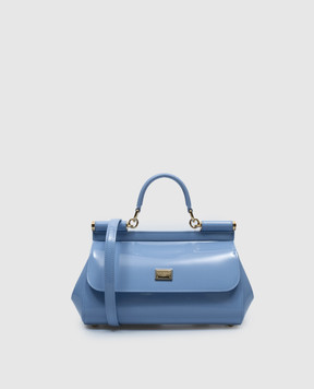Dolce&Gabbana Блакитна шкіряна сумка-сетчел SICILY з логотипом BB7652A1037