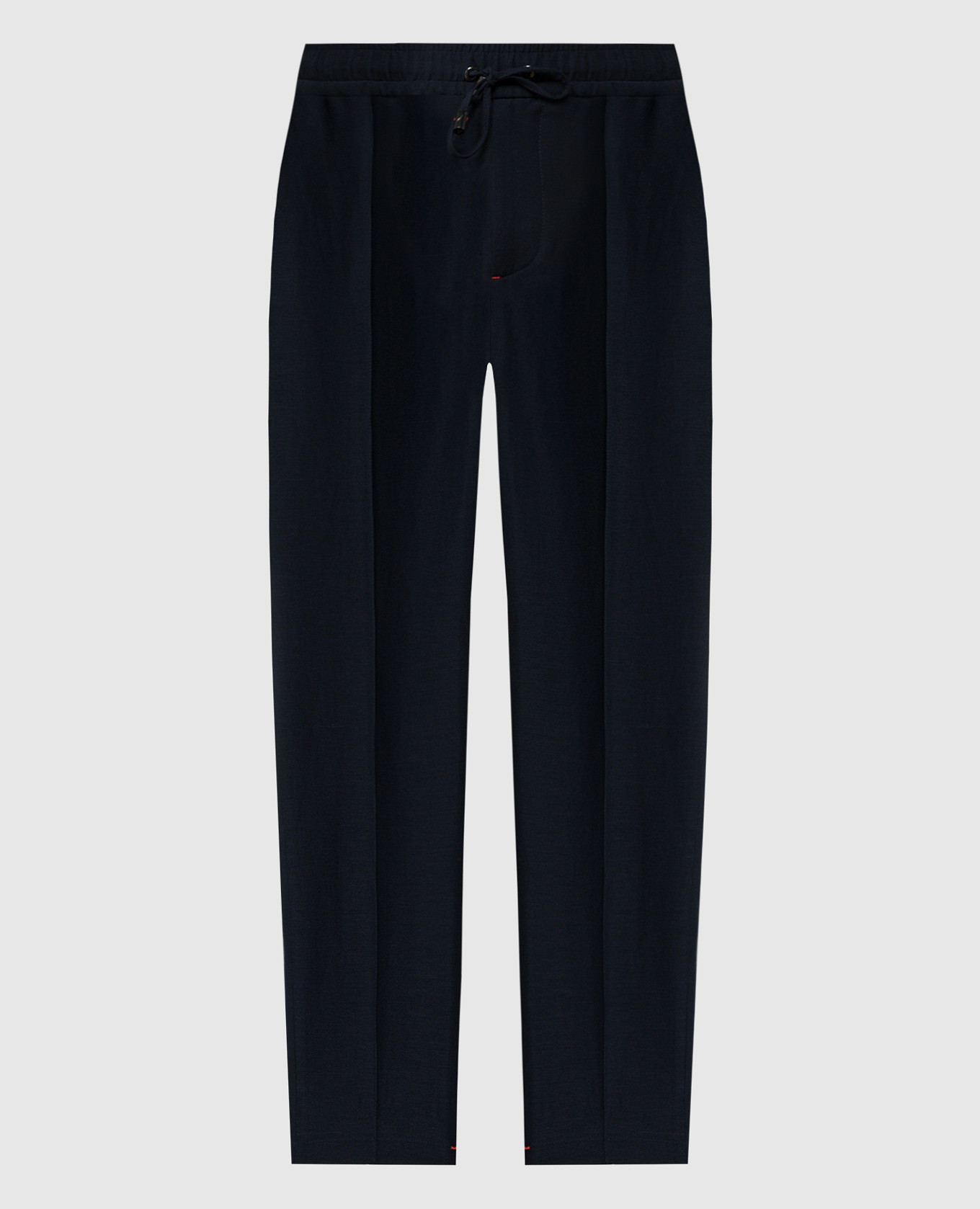 Blue wool and linen trousers with logo embroidery