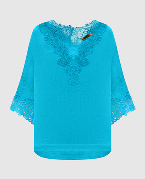 Ermanno Scervino Голубая блуза из льна с кружевом D464L310NZR