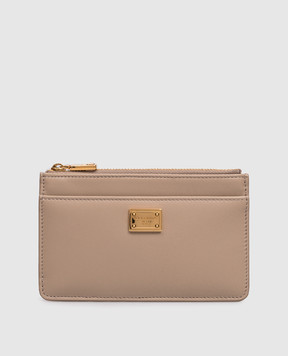 Dolce&Gabbana Бежевый кожаный картхолдер с гравировкой логотипа BI1261A9S25