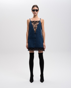 Off-White Синее джинсовое платье 20s slip с кружевом OWYM01AF24DEN001