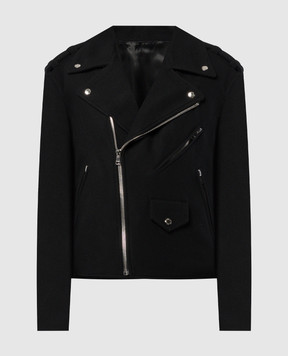 Balmain Чорне укорочене пальто з вовною в стилі косухи DH1TD512WC68