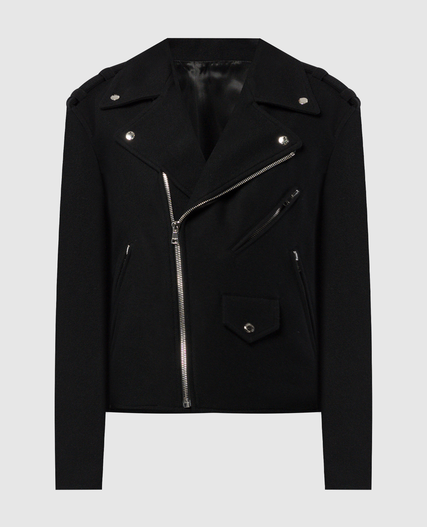 

Черное укороченное пальто с шерстью в стиле косухи, Черный, Пальто