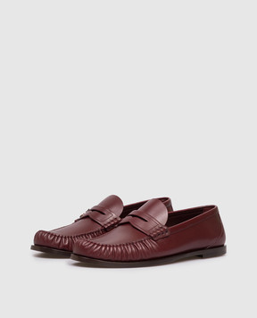 Saint Laurent Бордовые кожаные лоферы с логотипом 820648AAELH
