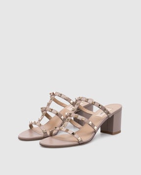 Valentino Бежевые кожаные мюли ROCKSTUD 6W2S0C47VOD