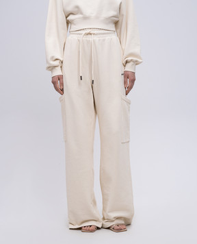 Off-White Бежевые спортивные брюки с вышивкой логотипа OWCH025S25FLE002