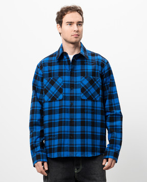 Off-White Синяя рубашка в клетку с логотипом OMGE030F24FAB002