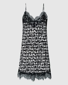 Vetements Чорна сукня міні у візерунок логотипа з мереживом WE64DR250BW