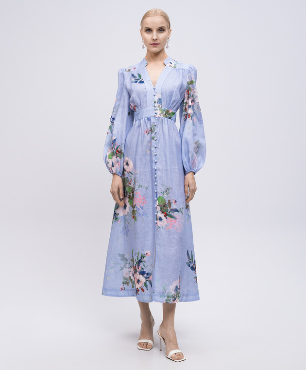 Zimmermann Голубое платье миди Everley из льна 0700DRS255 изображение 3