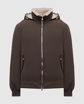 Brunello Cucinelli Коричневая пуховая куртка с овчиной MV4061606