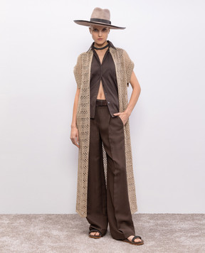 Brunello Cucinelli Бежевий ажурний кардиган з льону та шовку MRA581106