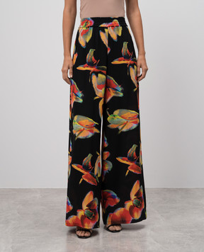 Alexander McQueen Черные брюки из шелка в цветочный принт 700838QCAHF
