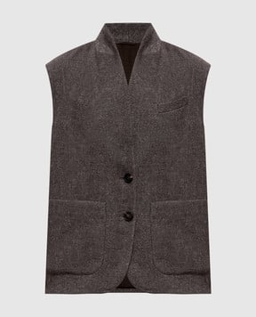 Brunello Cucinelli Коричневый жилет с шерстью и льном с люрексом MG5277501P