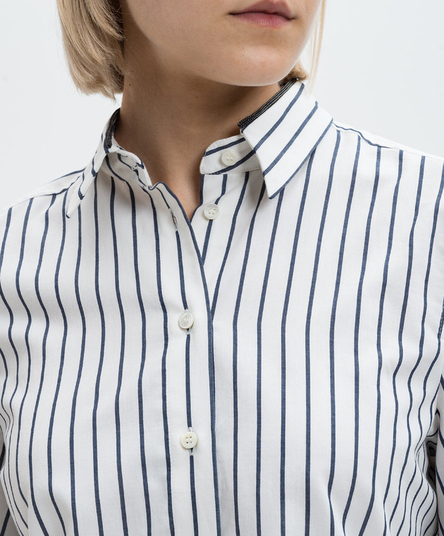 Brunello Cucinelli Белая рубашка с цепочкой мониль в полоску MP783NH566 изображение 5