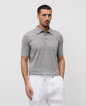 Brunello Cucinelli Серое меланжевое поло с льном M2L00315