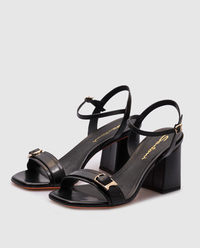 Santoni Черные кожаные глянцевые босоножки WHVT70836HA2TLPH