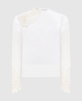 Ermanno Scervino Бежевий светр з вовни з квітковою аплікацією D455M338APHOL