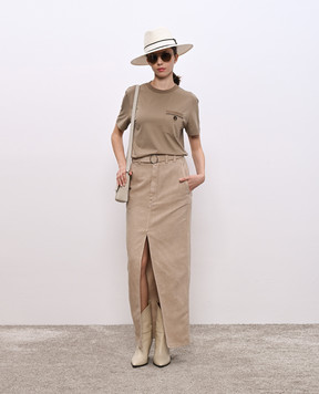 Brunello Cucinelli Коричнева футболка з ланцюжком моніль M0T81VE210
