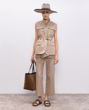 Brunello Cucinelli Бежевый двубортный жилет с льном ML1457345