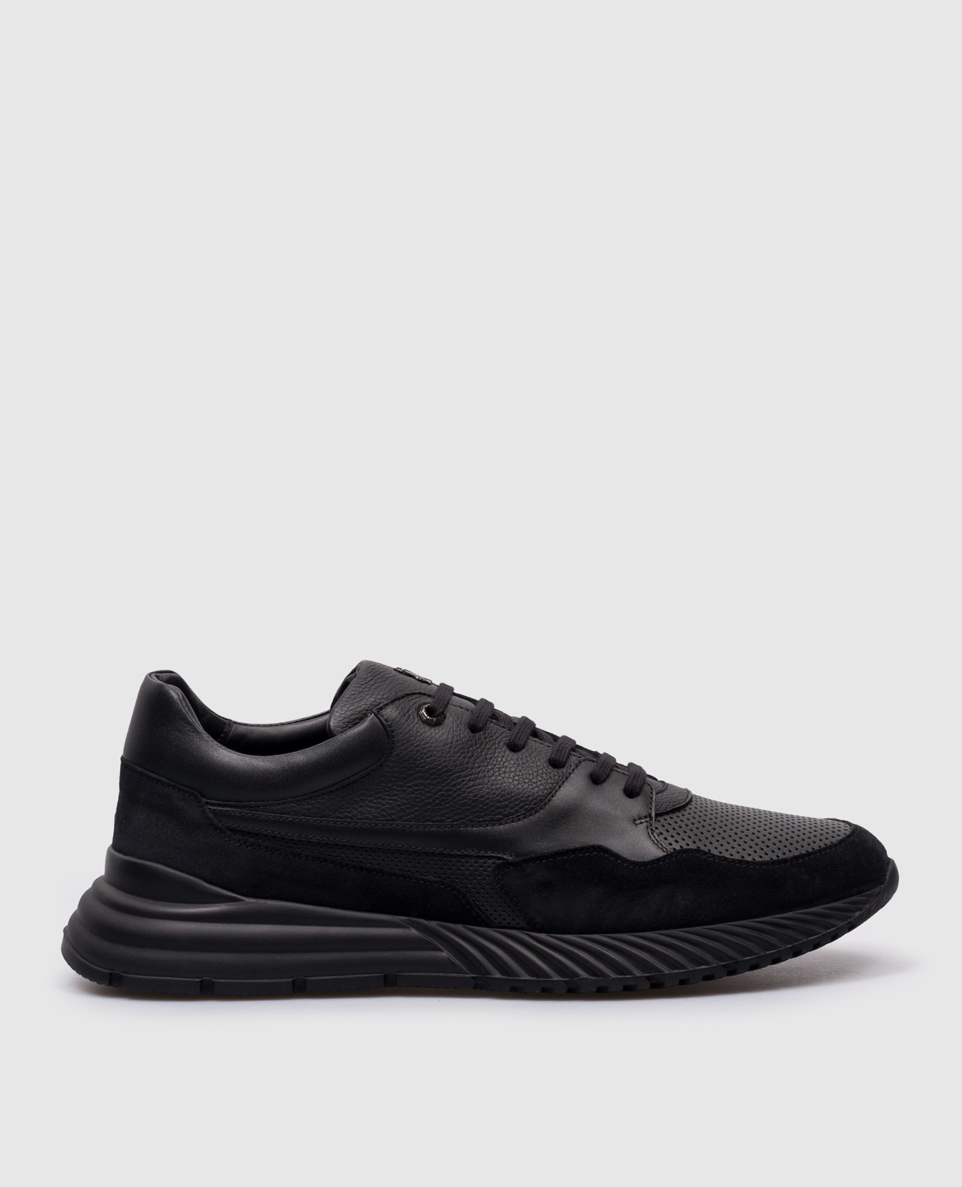 Black leather sneakers with logo monogram